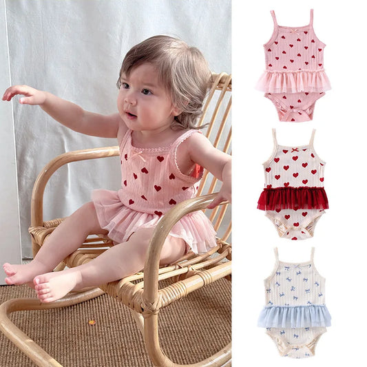 0-24M Cotton Baby Girl Romper Heart Print Cute Princess Bodysuit Summer Newborn Kid Baby Clothes Short Sleeve Outfit