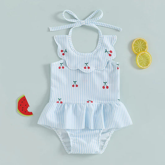 0-3Years Toddler Baby Girl Swimsuit Plaid/Floral Print Sleeveless Slips Romper Dress Bathing Suit Kid Ruffled Beachwear Swimwear