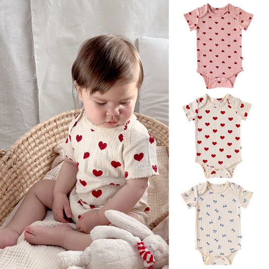 0-24M Cotton Baby Girl Romper Heart Print Cute Princess Bodysuit Summer Newborn Kid Baby Clothes Short Sleeve Outfit